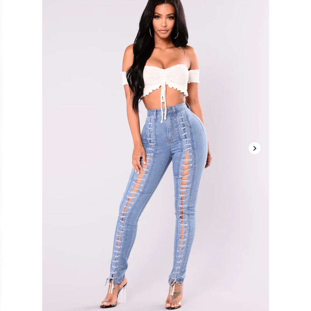 Lace-Up Jeans - Picture 1 of 8